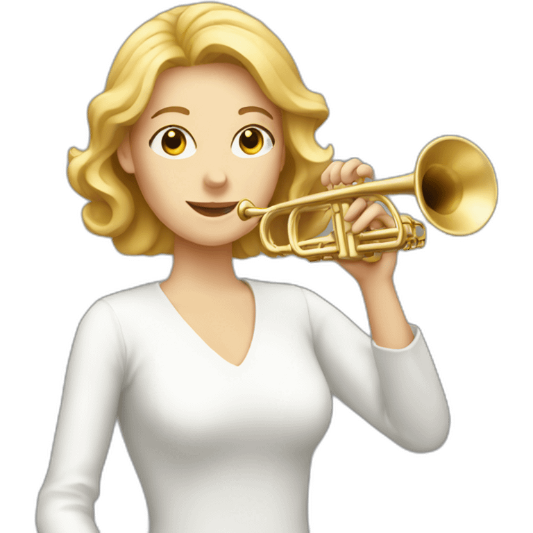 A white woman playing the white trumpet emoji