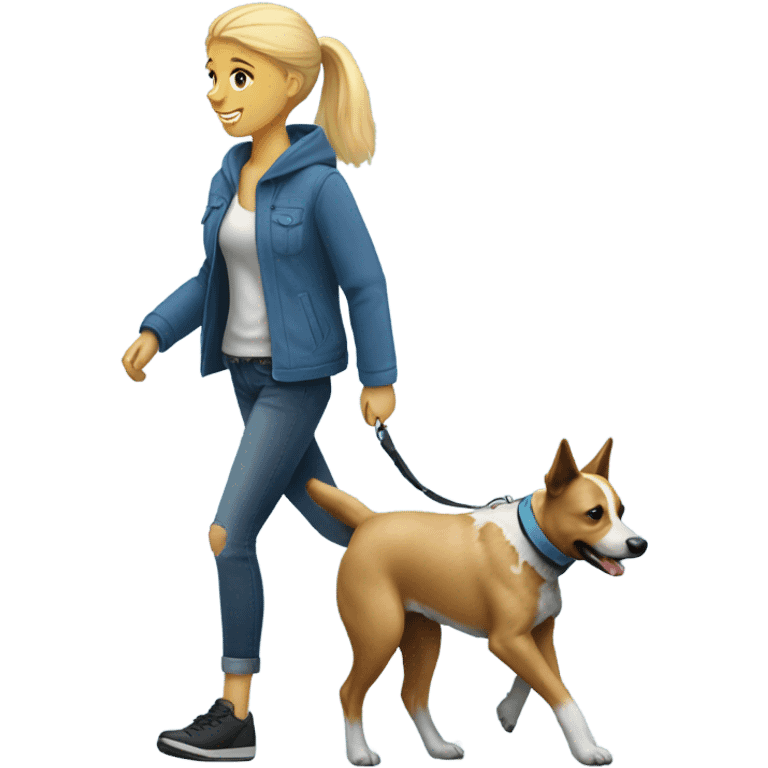 Blonde girl walking a blue heeler emoji