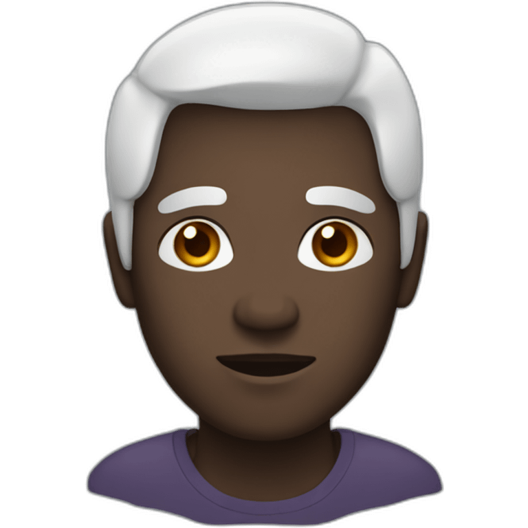 only head of human with dark skin and round face with small eyes and long white hair emoji