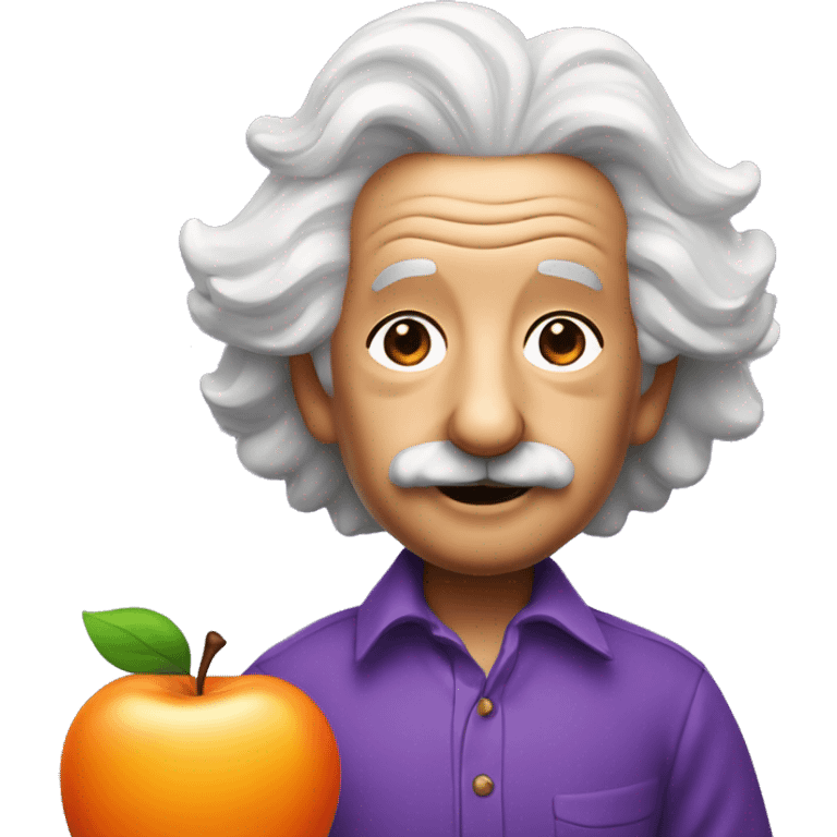 Albert Einstein with purple hat and orange blouse, apple memoji style emoji