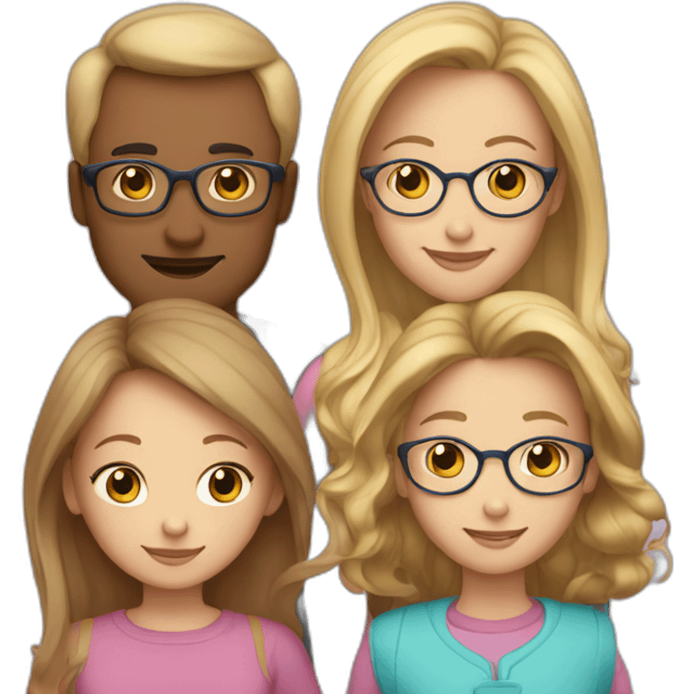 Family of 5 - blonde mom, light brown hair dad with glasses, 8 year old blonde girl with glasses, 4year old light brown hair boy and 1 year old light brown hair girl emoji