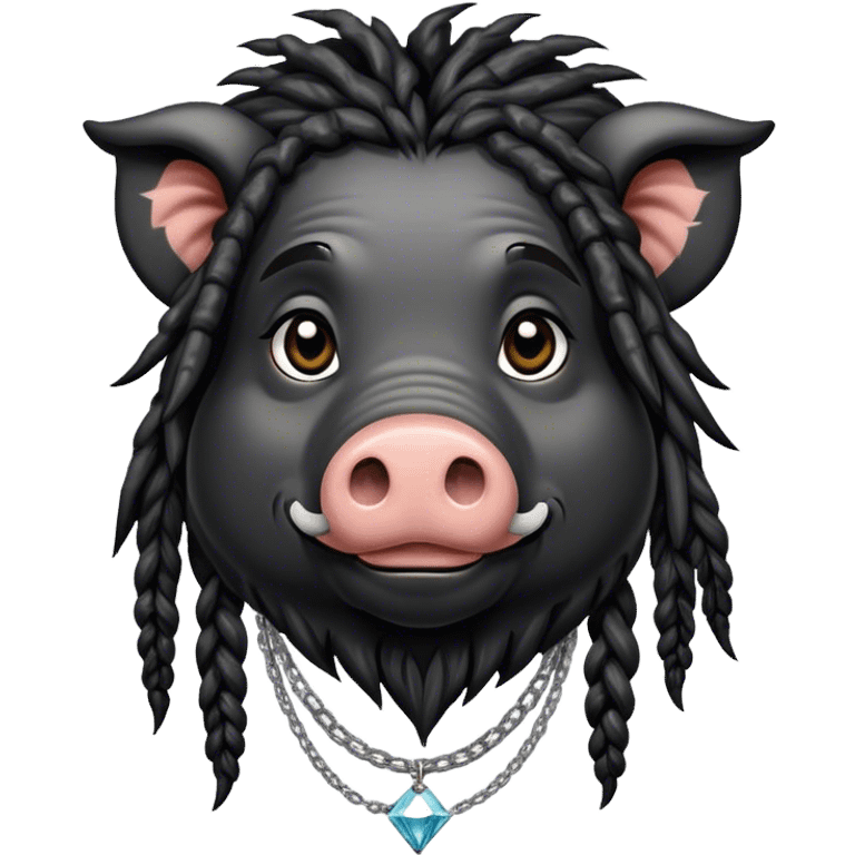 Hairy pig, with dreads, tatto on face with diamont chain on the neck, african-american race emoji