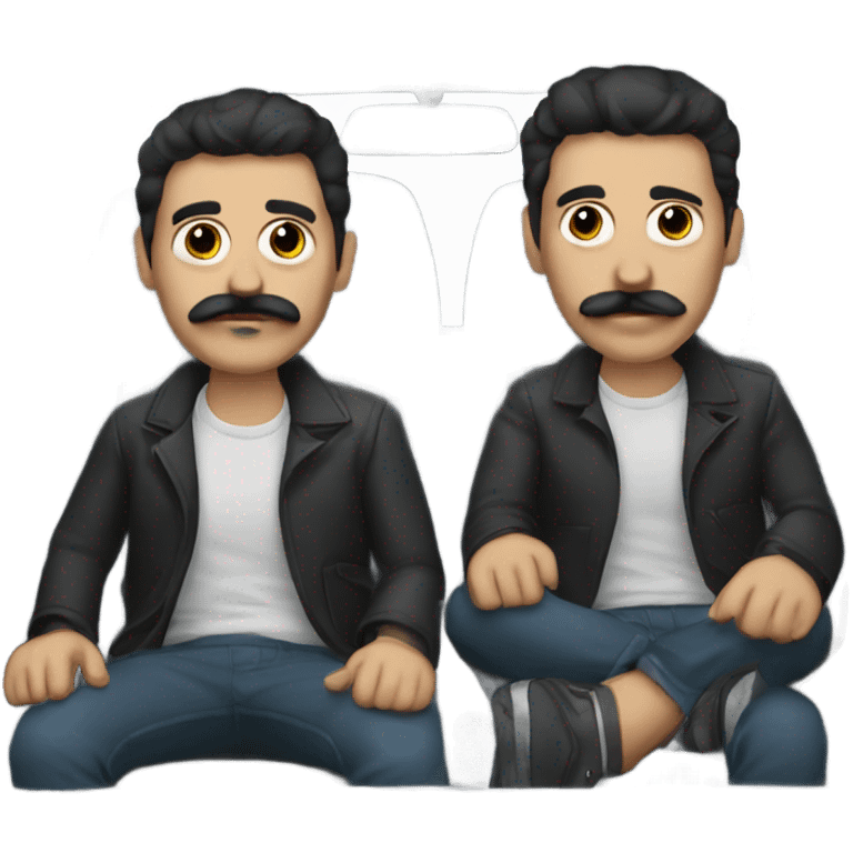 dark hair dark eye man with mustache sitting in car emoji