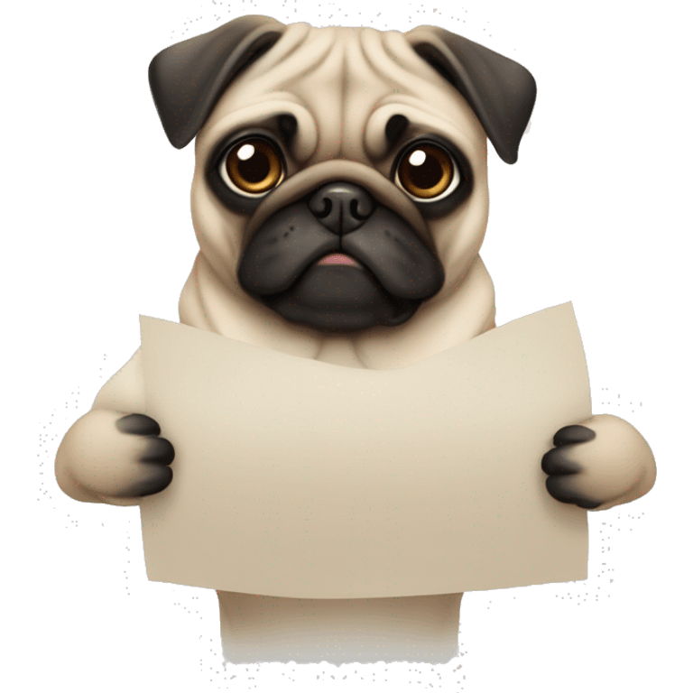 A pug holding a blank piece of paper emoji