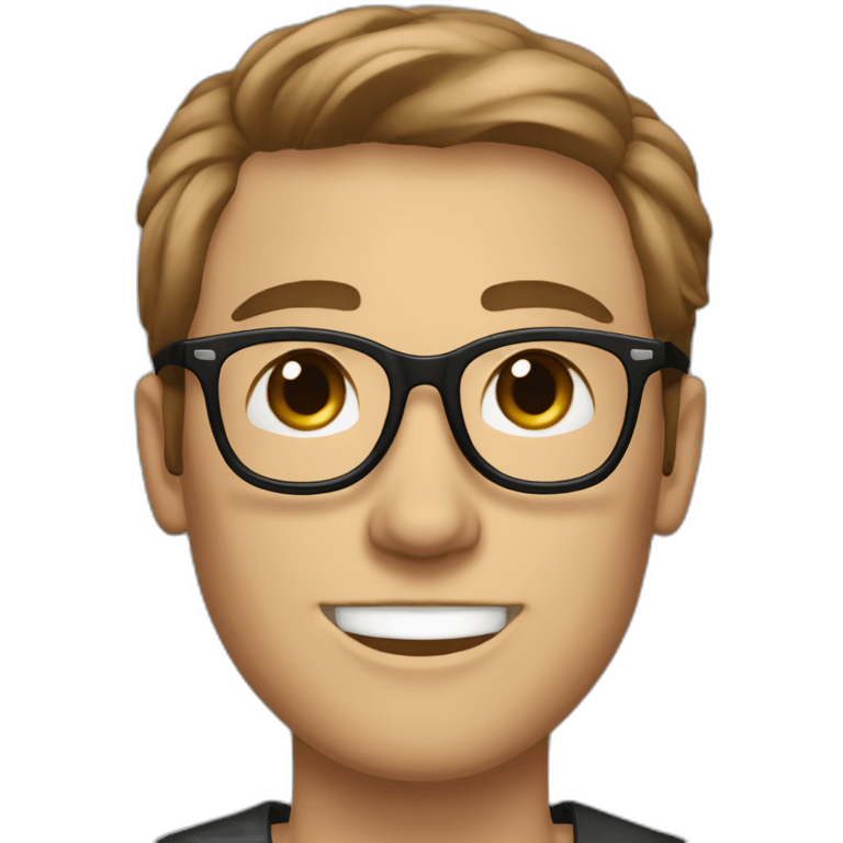 male caucausian designer with long brown hair and black rimmed glasses clean shaven emoji