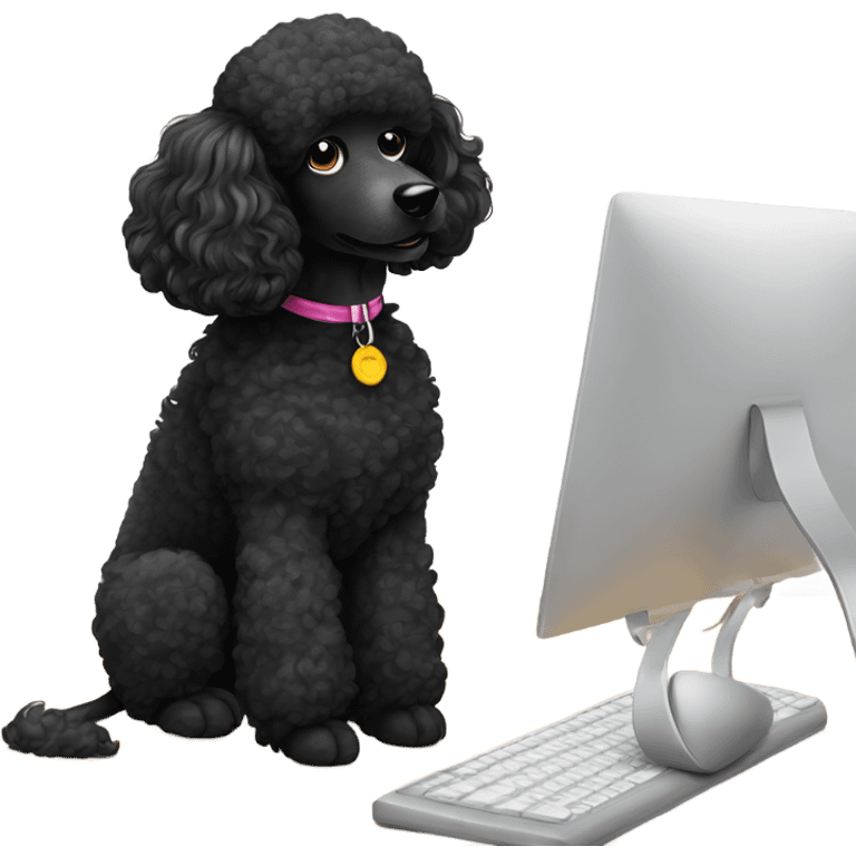 Black poodle listening to call emoji