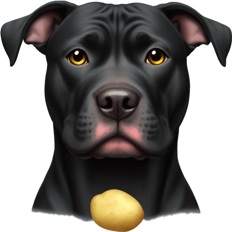 all black pitbull with potato on collar emoji