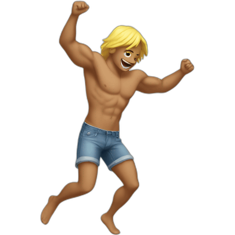 Shirtless guy dancing under raining money  emoji