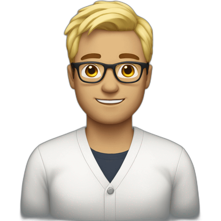 man with blonde hair, brown brows and glasses emoji