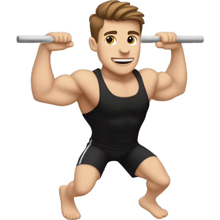 white boy, brown hair, black t shirt, doing muscle ups emoji