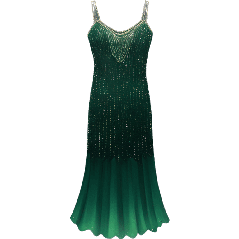 Just one dark green sparkly flapper style dress with thin straps. No person just a dress emoji