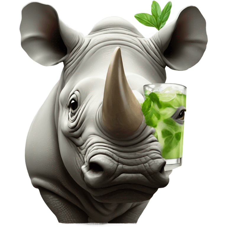 A rhino drinking a mojito emoji