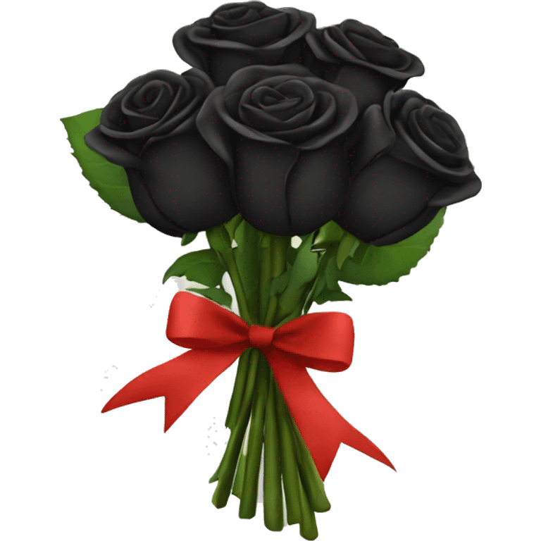 bouquet of black roses wrapped with a red bow emoji