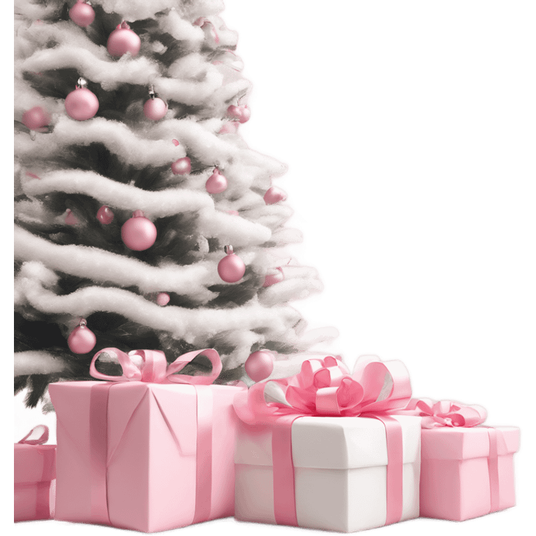 Light pink Christmas gifts under a white Christmas tree  emoji