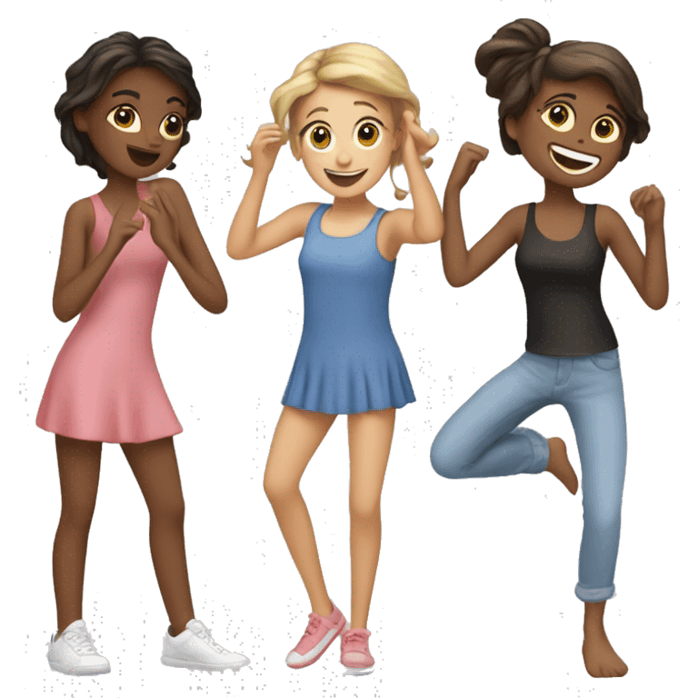 4 girls : 1 girl IS dancing and others IS wathing emoji