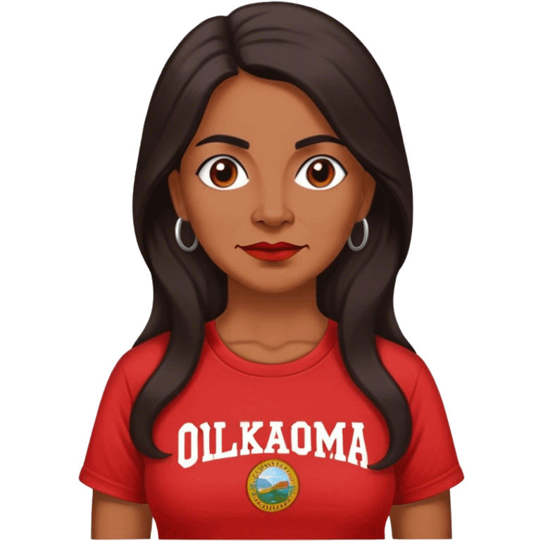 Realistic 50 year old Mexican woman long hair in a red “OKLAHOMA” t-shirt emoji