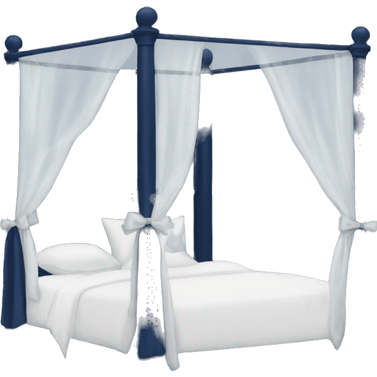 Navy blue canopy bed with white bows emoji