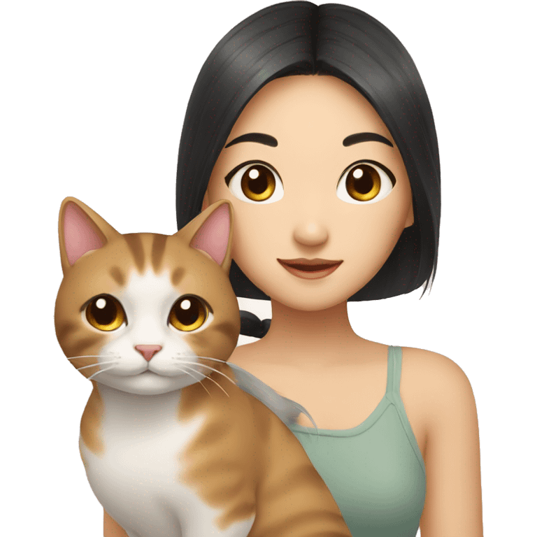 Asian girl with a cat emoji