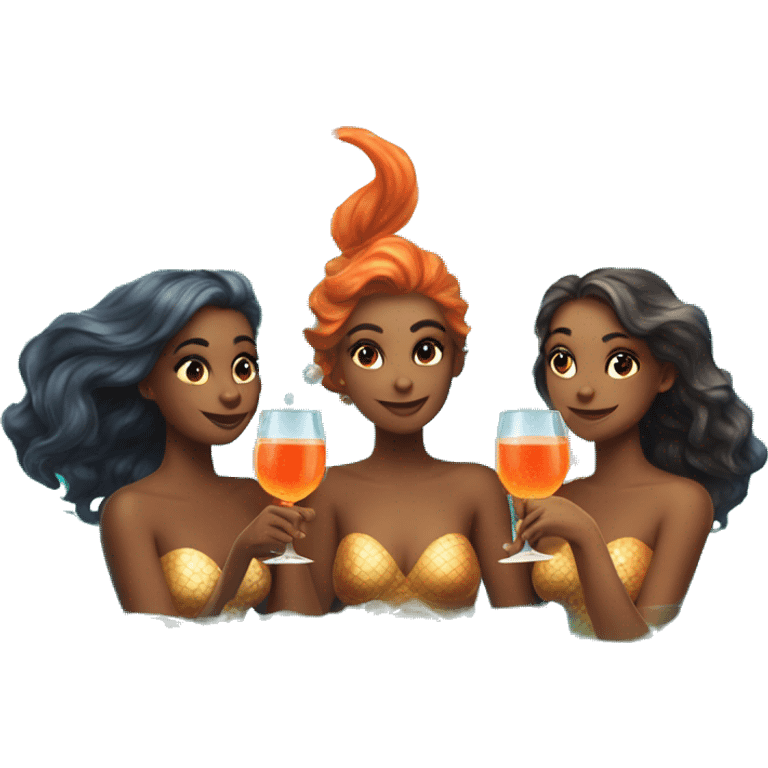 Three beautiful mermaids drinking aperol emoji