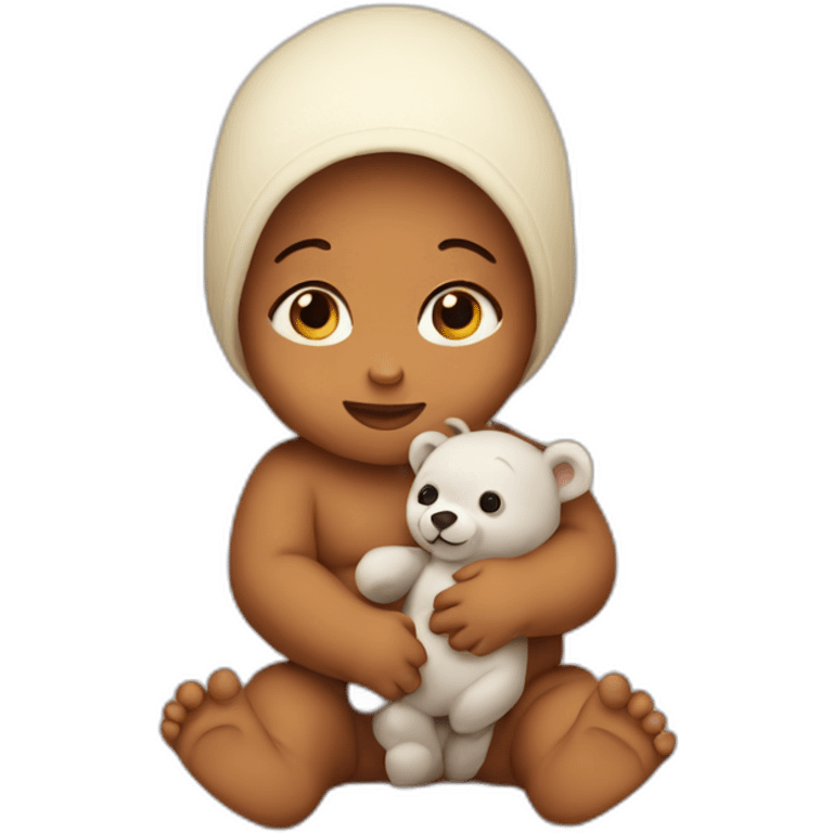 Baby without hear holding a small bear emoji