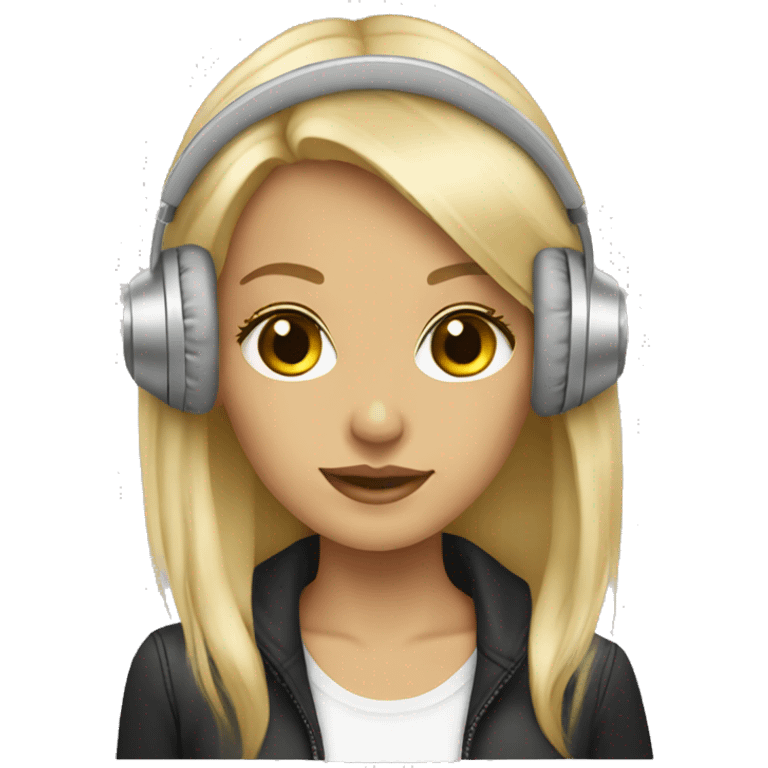 blonde dj girl straight hair with beige headphones emoji