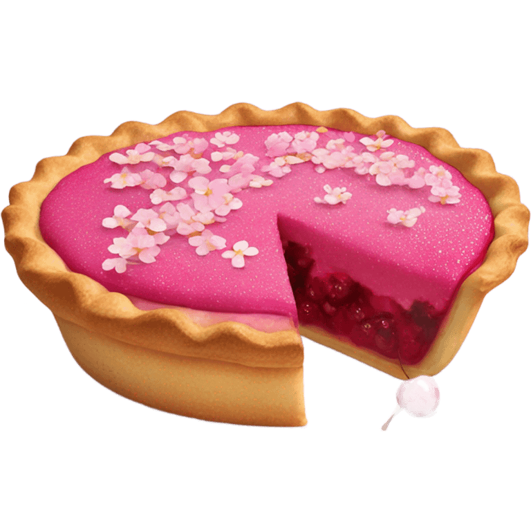 Hot pink pie with cherry blossoms, fruit, and glitter  emoji