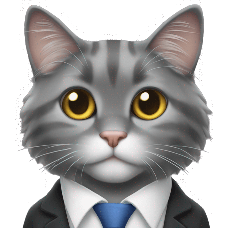 Long-haired gray tuxedo cat boss ￼ emoji