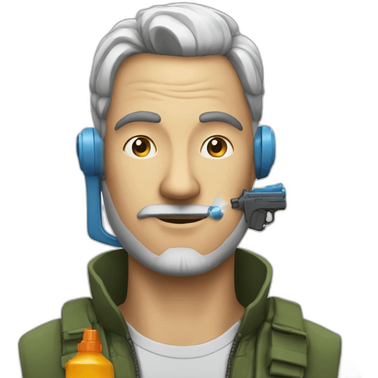 Man with water pistol attached to his ear emoji