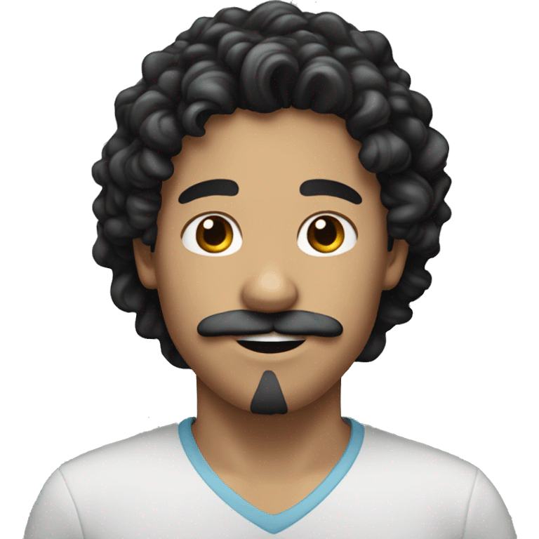 a white boy with black curly long hair and mustache  emoji