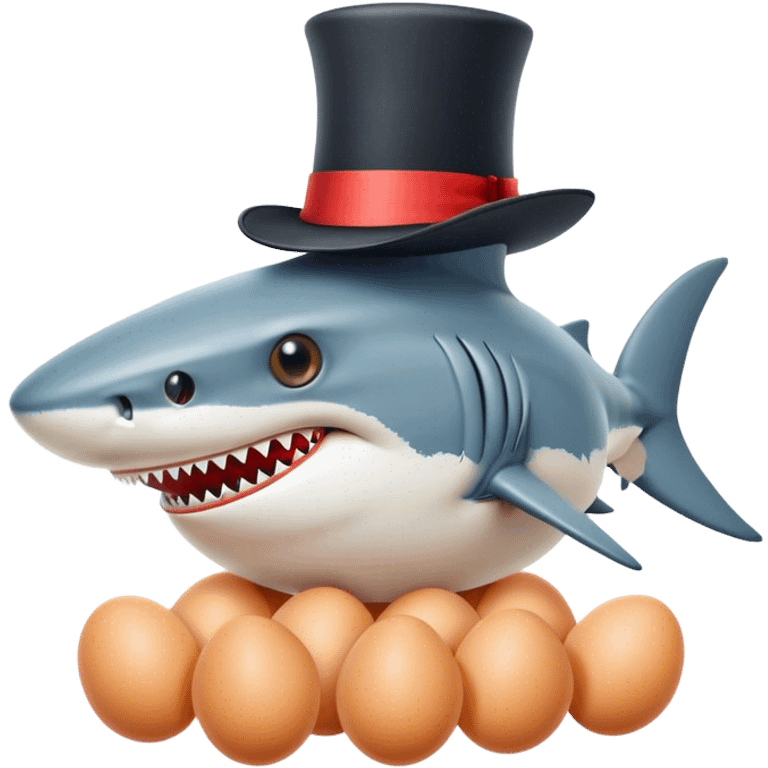 shark with tophat made of eggs emoji