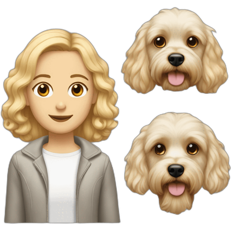 White Cavapoo with a blonde girl and a bearded dark haired guy emoji