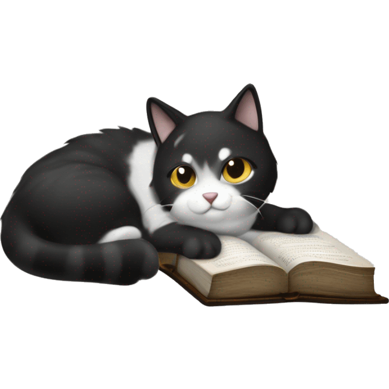 Black and white patched cat laying a paw on the Holy Bible   emoji