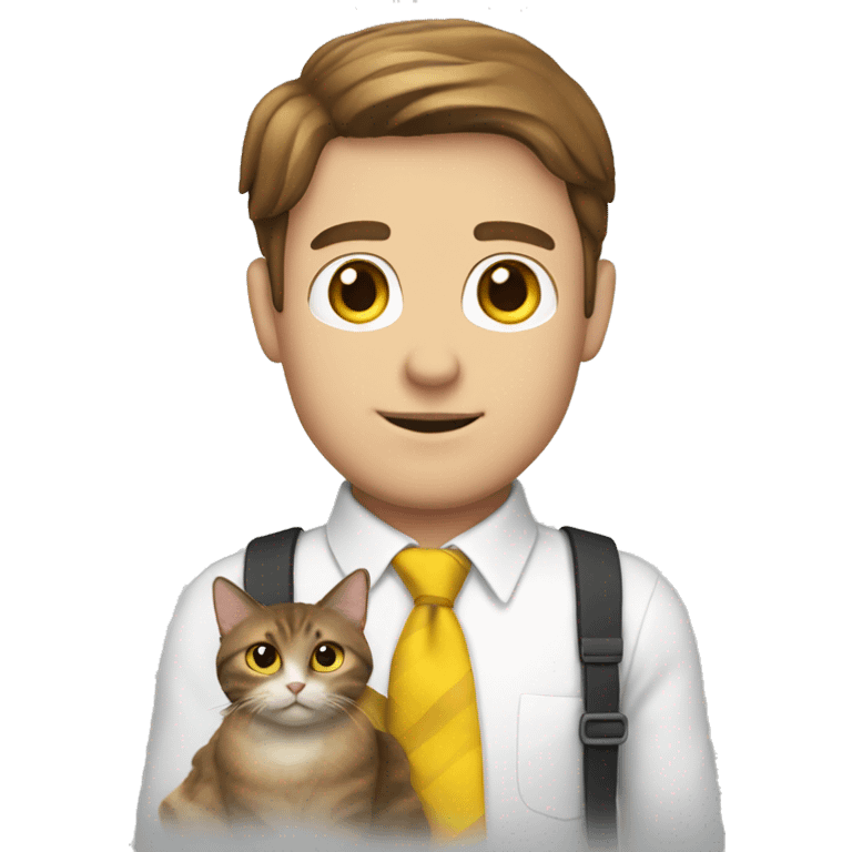 WHITE MAN WITH BROWN HAIR HOLDING A CAT WEARING A YELLOW TIE emoji