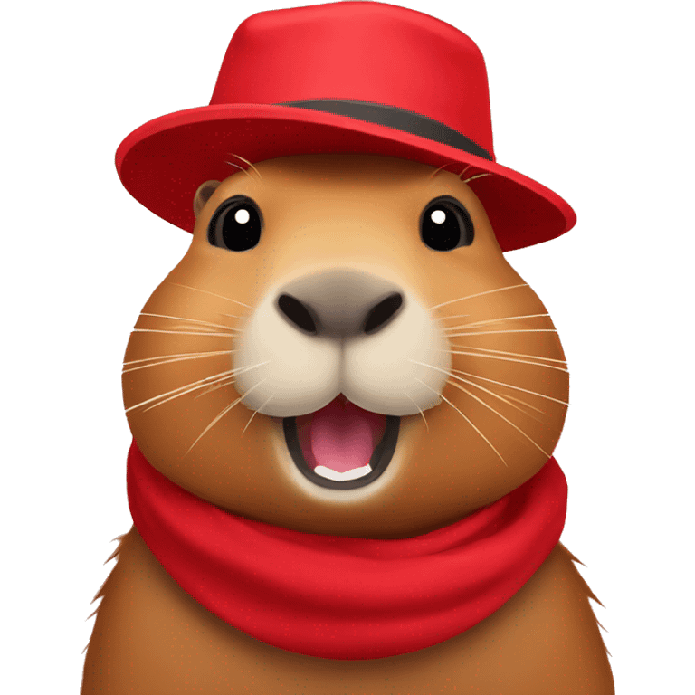 A happy capybara in a red hat emoji