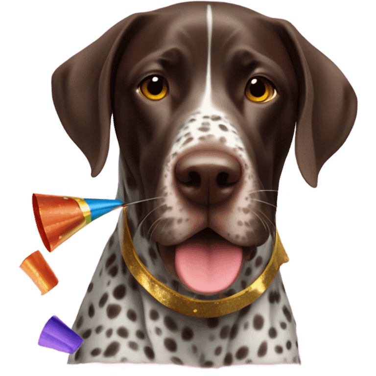 German shorthair with party horn and confetti emoji