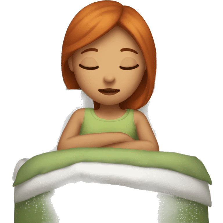 Woman with copper hair sleeping in her bed  emoji