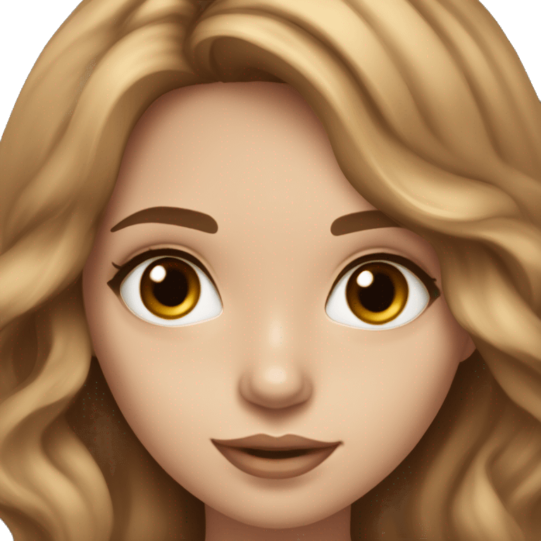 Girl with white skin , thin almond eyes , dark brown eyes , brown wavy hair with caramel balayage emoji