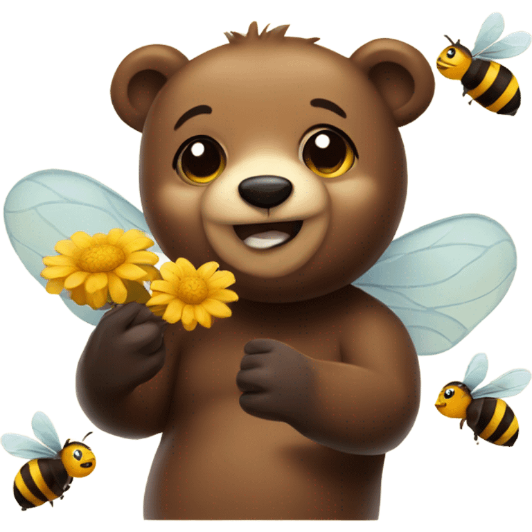 Bear playing with bee  emoji