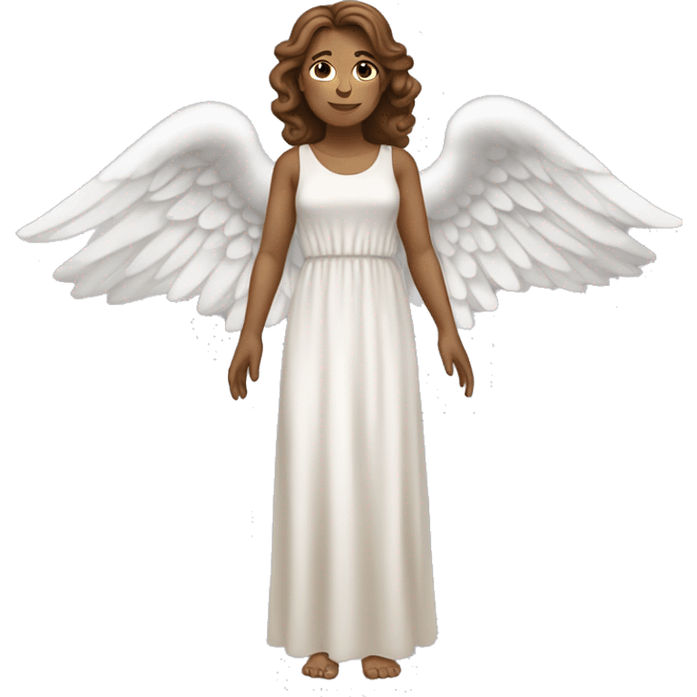 Full length white woman with brown hair dressed as a beautiful angel with wings and a long flowy dress emoji