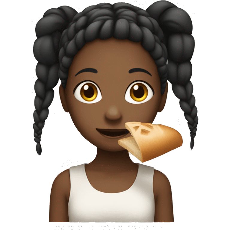 A girl, black, with braids eating bread emoji