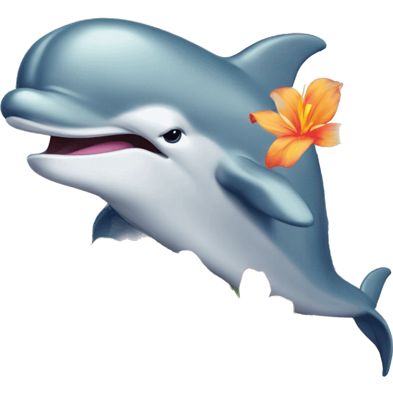 Dolphin with an island flower emoji