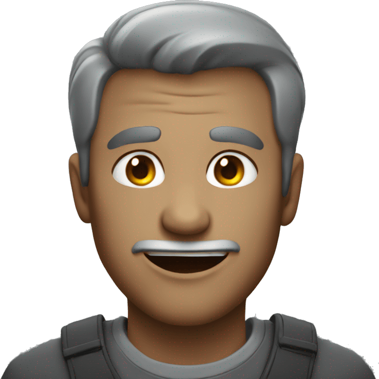 man wearing grey with evil smile emoji