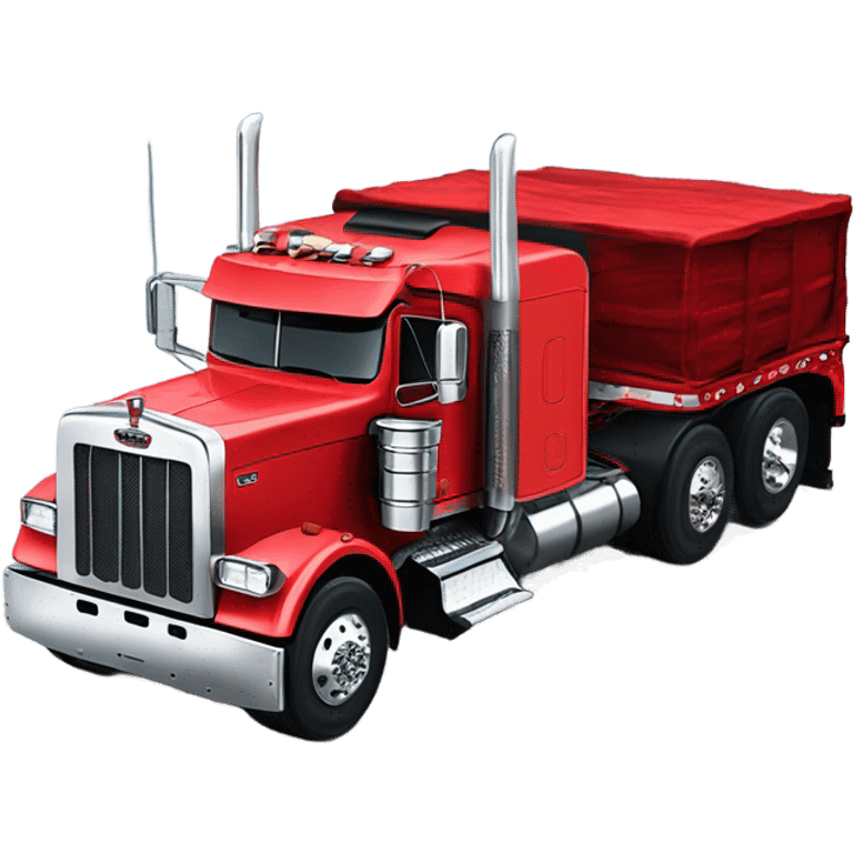 Peterbilt 389 stretch black with red frame with flat top and slash cut exhaust stacks and dual rear tires and flat bumper emoji