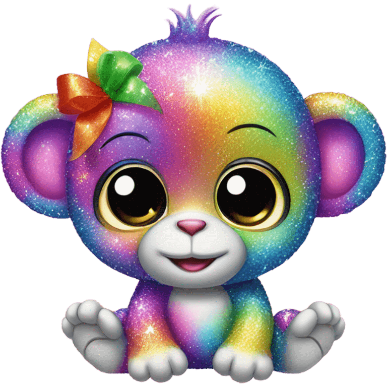 Lisa frank sparkly rainbow baby monkey with heart emoji