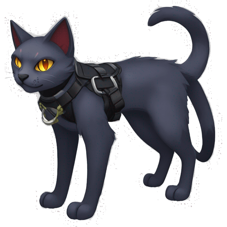 cool edgy fantasy dark-shadow-themed animal vampiric cat hybrid Fakemon  with a harness and collar full body emoji