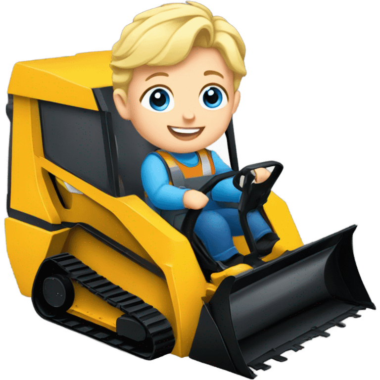 Toddler in a skid steer blonde blue eyes emoji