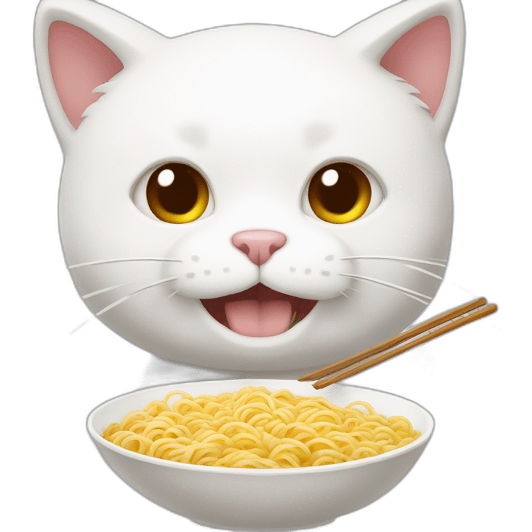 2d white Animated cat eating ramen emoji