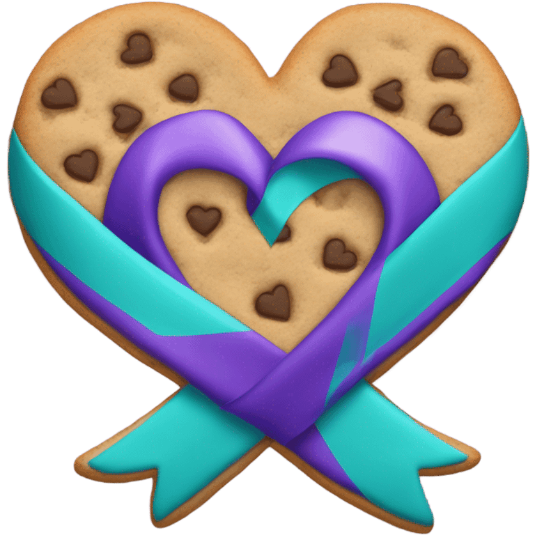 Purple teal Suicide awareness ribbon, cookie heart emoji