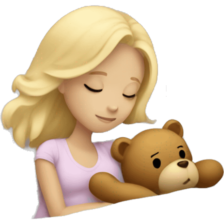 blonde girl sleeping in the bed with a teddy bear emoji