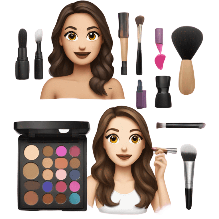 Makeup kit and white girl brunette emoji